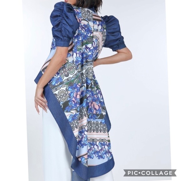 Absolutely Gorgeous Denim & Print High Low Top - Picture 4 of 5